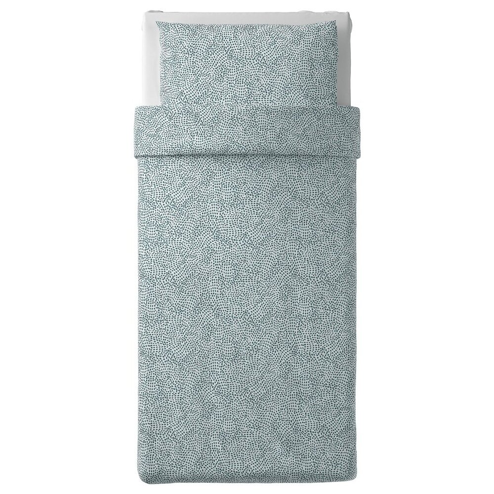 New IKEA TRÄDKRASSULA Duvet Cover And Pillowcase(s) Green /White Twin 603.928.25